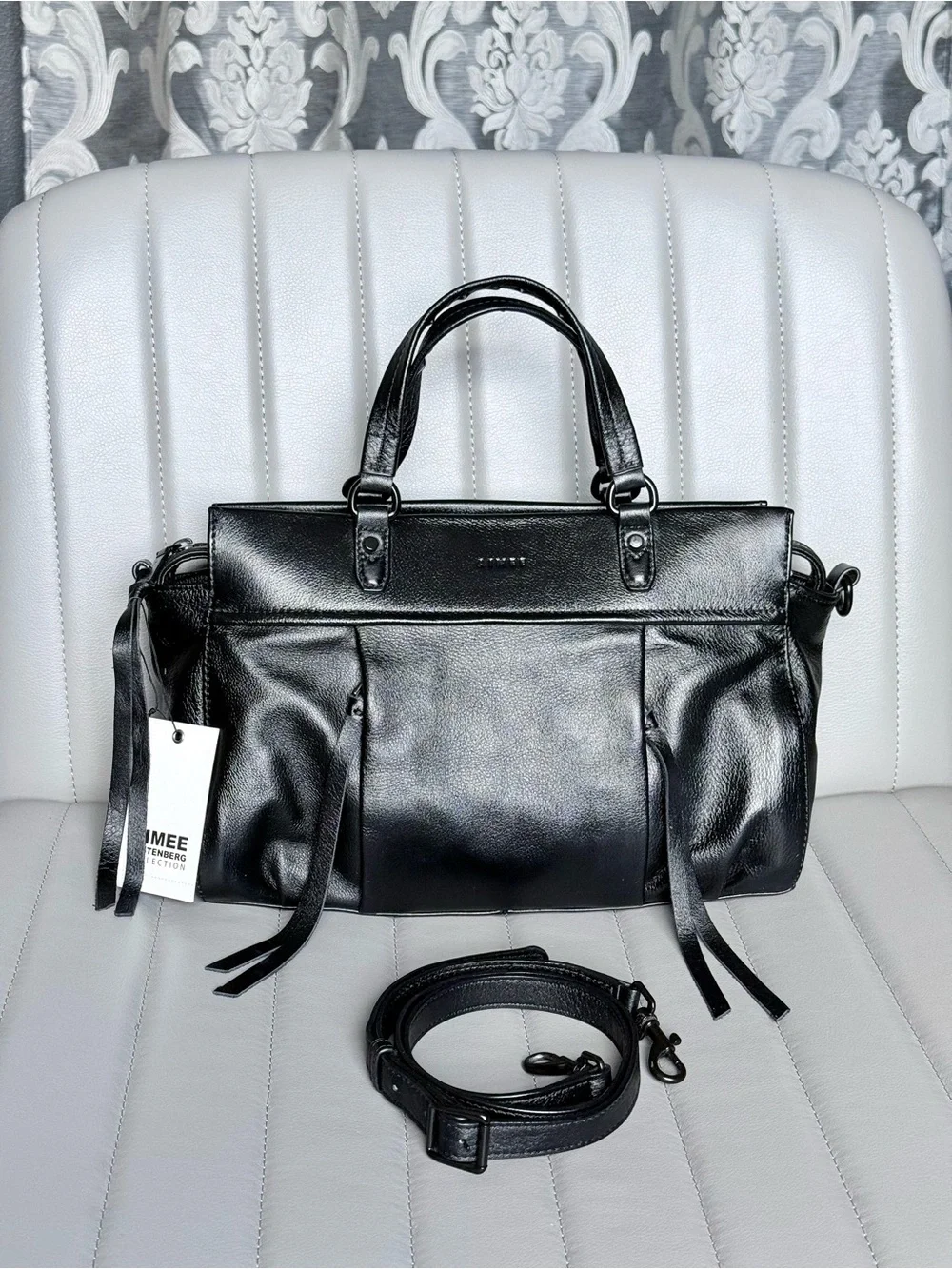 Aimee Kestenberg 3 Way Black Leather Satchel Crossbody & Shoulder Bag